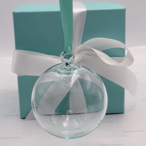 Tiffany & Co. Ball Star Ornament Blue Glass Holiday Gift 2021 W/ Pouch & Box - Picture 1 of 8